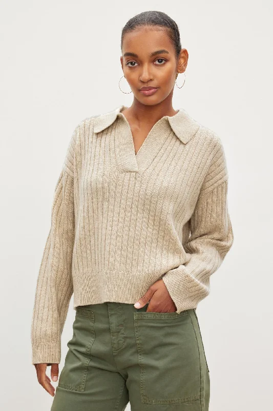 Studded Knit TopsRIYA WOOL CASHMERE POLO SWEATER