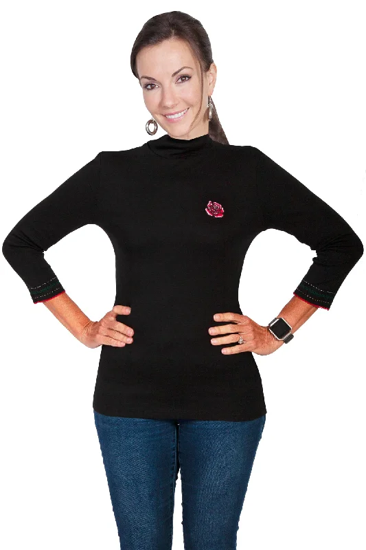 Scoop Neck Knit TopsScully Womens Black 100% Cotton Turtleneck Sweater