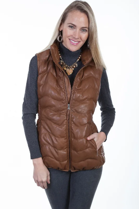 Fall Knit TopsScully Womens Cognac Soft Lamb Puffer Vest M