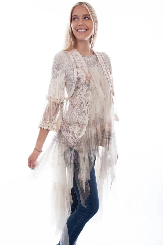 Beaded Knit TopsScully Womens Natural Italy Cotton Blend Tulle Layered Duster