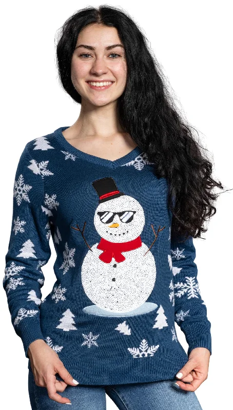 Outdoor Knit TopsWomen's Sequin Snowman Cool Ugly Christmas Sweater