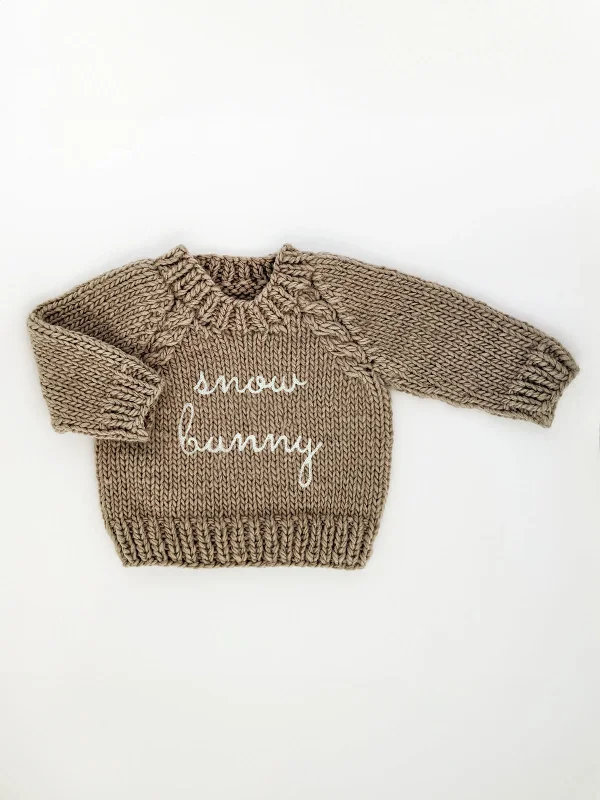 Cropped Knit TopsSnow Bunny Crewneck Knit Sweater, Pebble