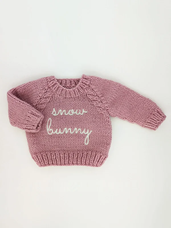 Wool Knit TopsSnow Bunny Crewneck Knit Sweater, Rosy