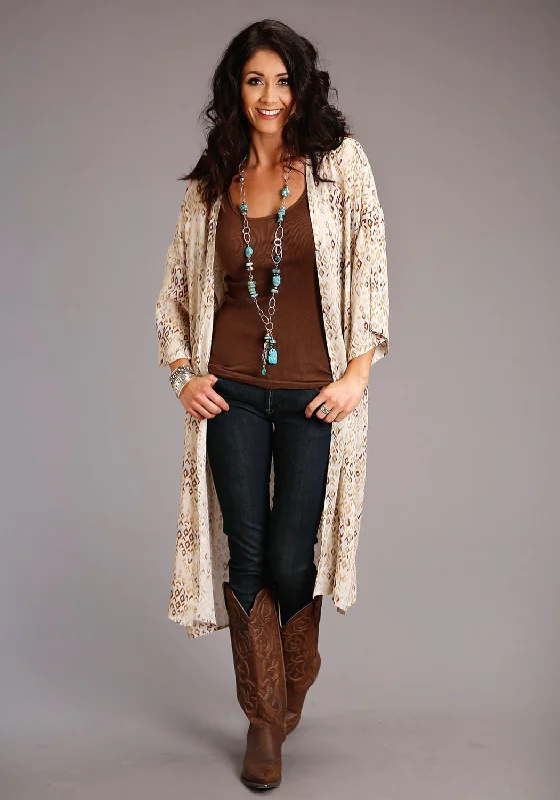 Leather-Paneled Knit TopsStetson Womens Gold Rayon/Nylon Herringbone Kimono Aztec Cardigan