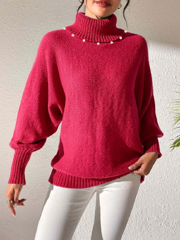 Pocketed Knit TopsTurtleneck Long Sleeve Sweater