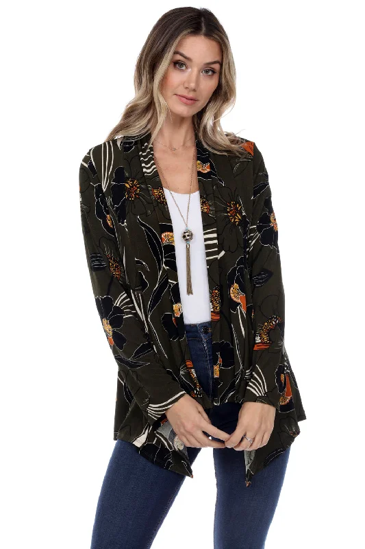 Hooded JacketsStretchy Print Mid Cut Jacket Long Sleeve Print-4028BN-LRP1-W239