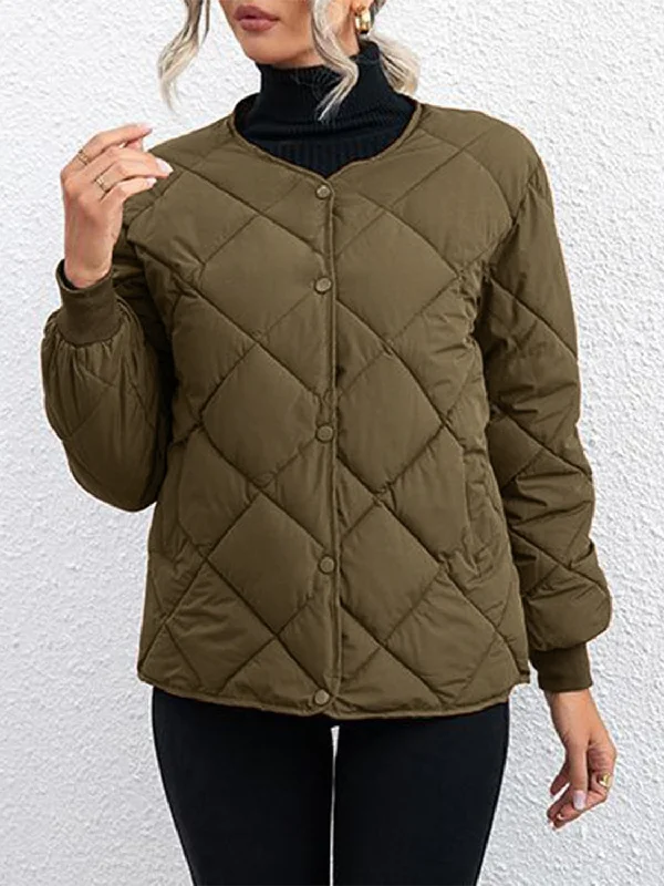 Mesh JacketsBubble Texture Snap Down Long Sleeve Winter Coat