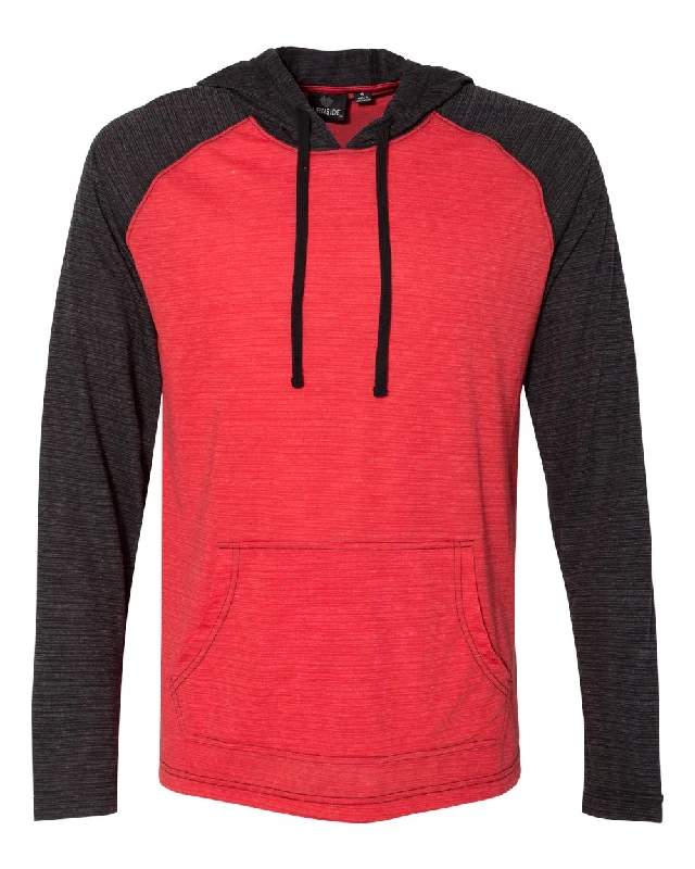 Quilted JacketsBurnside Yarn-Dyed Raglan Hooded Pullover, XL, Striated Red/Striated Black