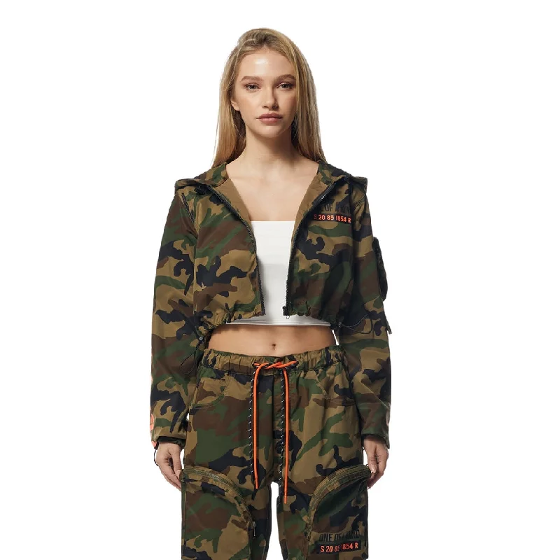 Zippered JacketsCropped Windbreaker Full Zip Jacket - Wood Camo