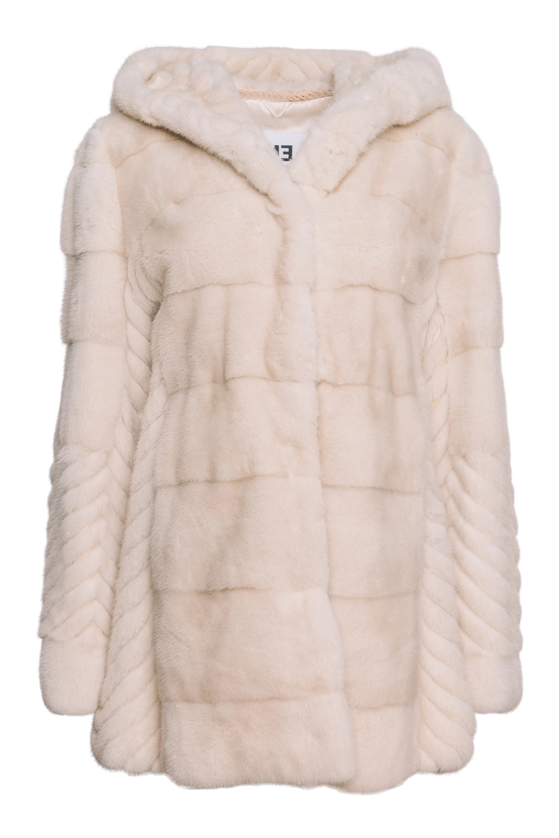 Rainproof JacketsHooded Horizontal & Chevron Pearl Mink Fur Jacket