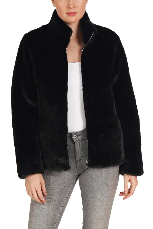 Mesh JacketsFaux Fur Zippered Jacket