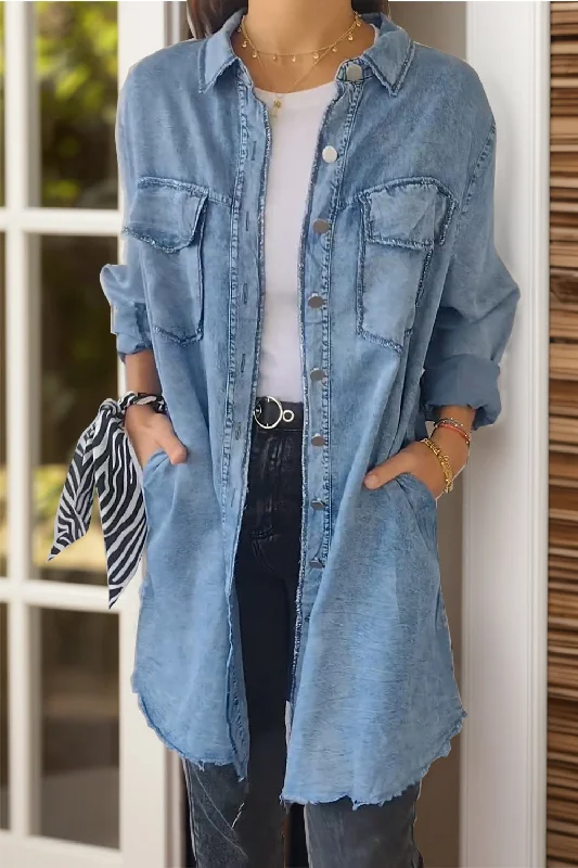 Urban JacketsFull Size Pocketed Button Up Long Sleeve Denim Jacket