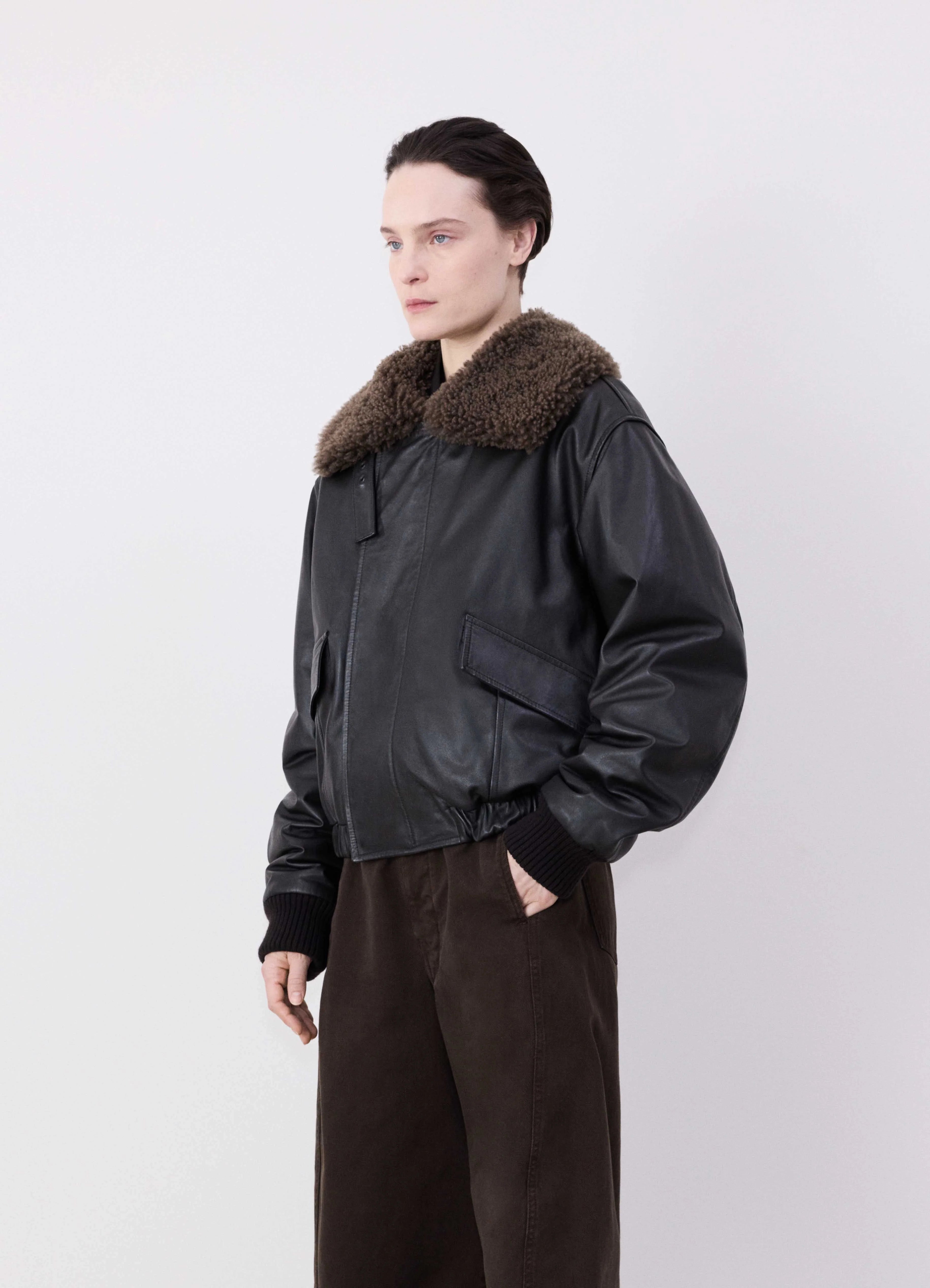 Fleece JacketsLEATHER BLOUSON WITH SHEARLING COLLAR