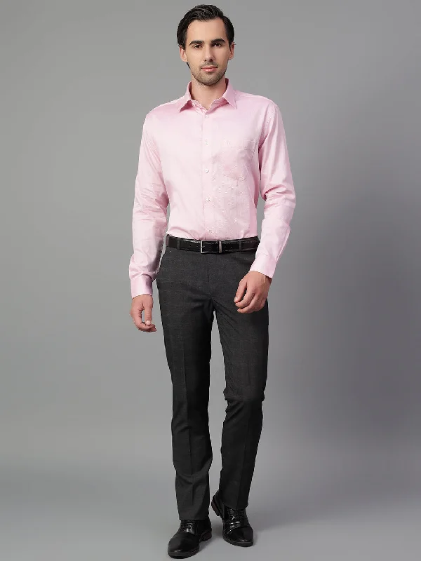 Band Merch JacketsMen's Pink Self Design Full Sleeve Formal Shirt