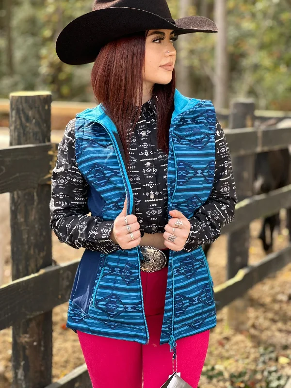 Hooded JacketsRock&Roll Womens Panhandle Blue Aztec Pattern Vest