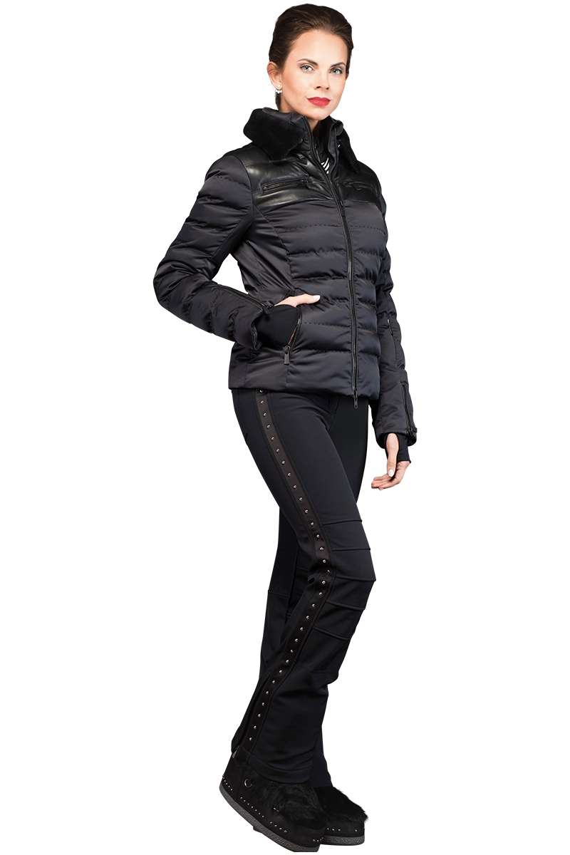 Performance JacketsRhea Ski Jacket with Leather Panels and Lamb Collar