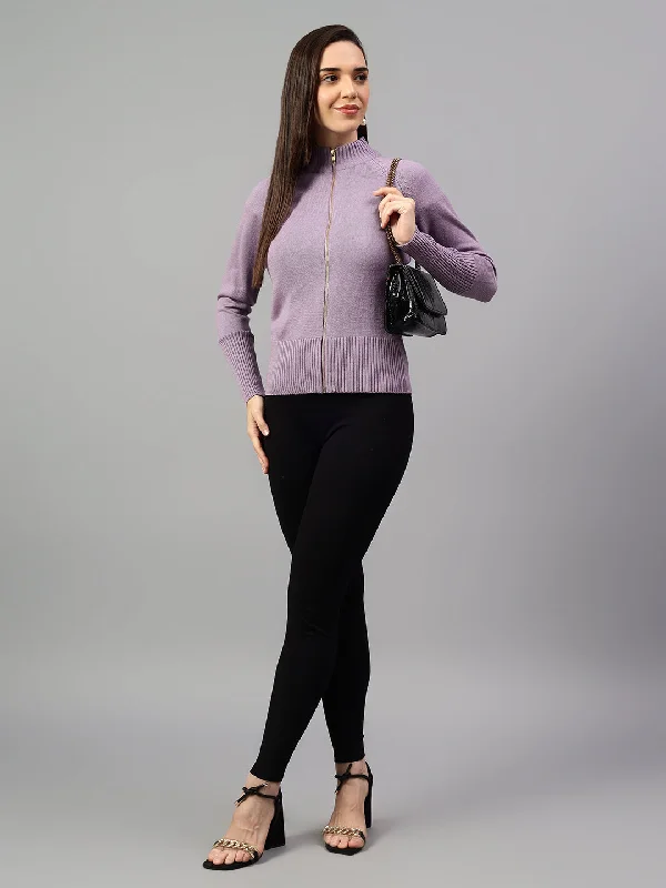 Running JacketsWomen's Solid Lavender Full Sleeve Casual Sweater