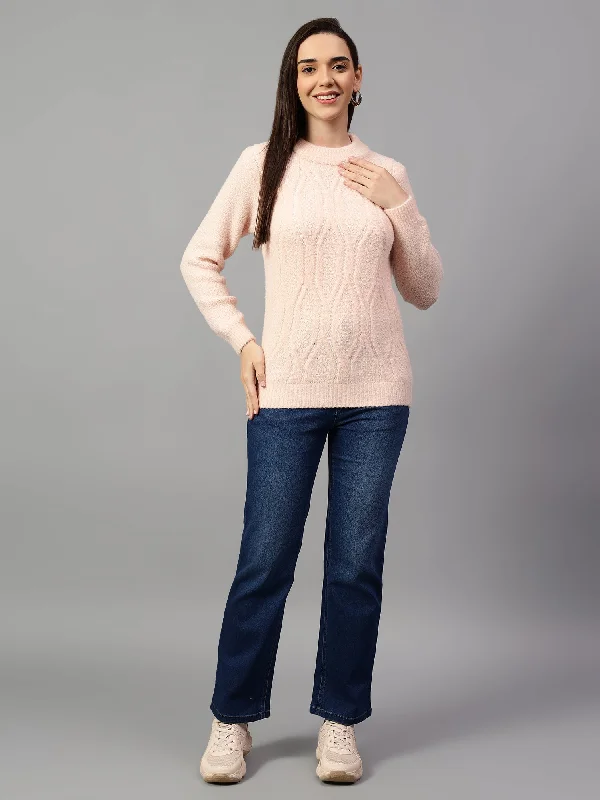 Velvet JacketsWomen's Solid Pink Full Sleeve Casual Sweater