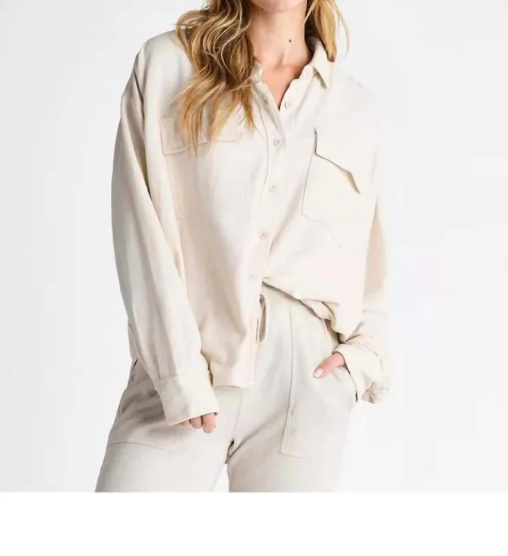 Rainproof ShirtsAmara Pocket Button Down Shirt In White Sand