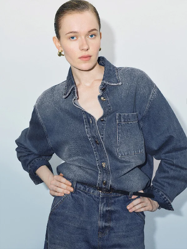 Metallic ShirtsButton Up Loose Denim Shirt