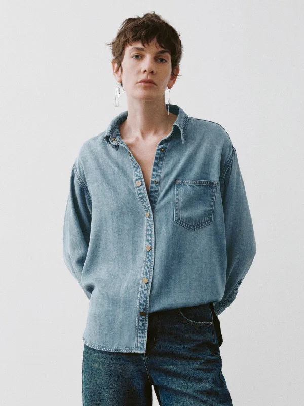 Sequined ShirtsButton Up Loose Denim Shirt