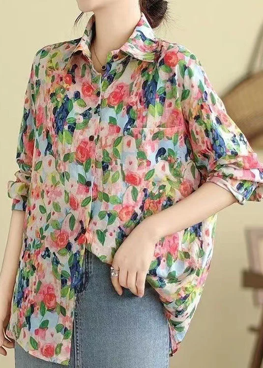 Dress ShirtsCasual Floral Peter Pan Collar Shirt Tops Long Sleeve