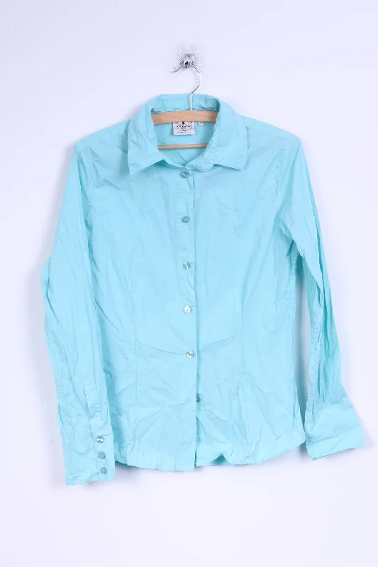 Streetwear ShirtsChiemsee Womens M Casual Shirt Turquoise Cotton Detailed Buttons Long Sleeve