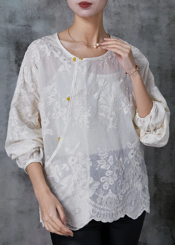 Punk ShirtsHandmade White Embroidered Cotton Shirt Top Summer