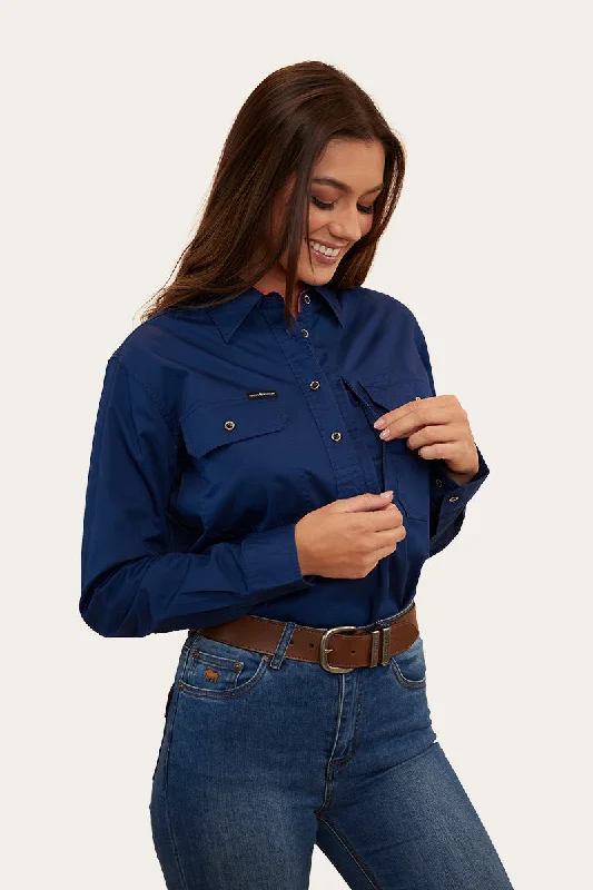 Hiking ShirtsHerefords Womens Half Button Work Shirt - Navy/Melon