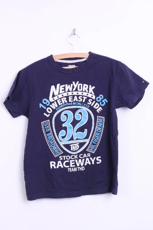 Travel ShirtsHilfiger Denim Womens L Shirt Crew Neck Navy Cotton Raceways New York