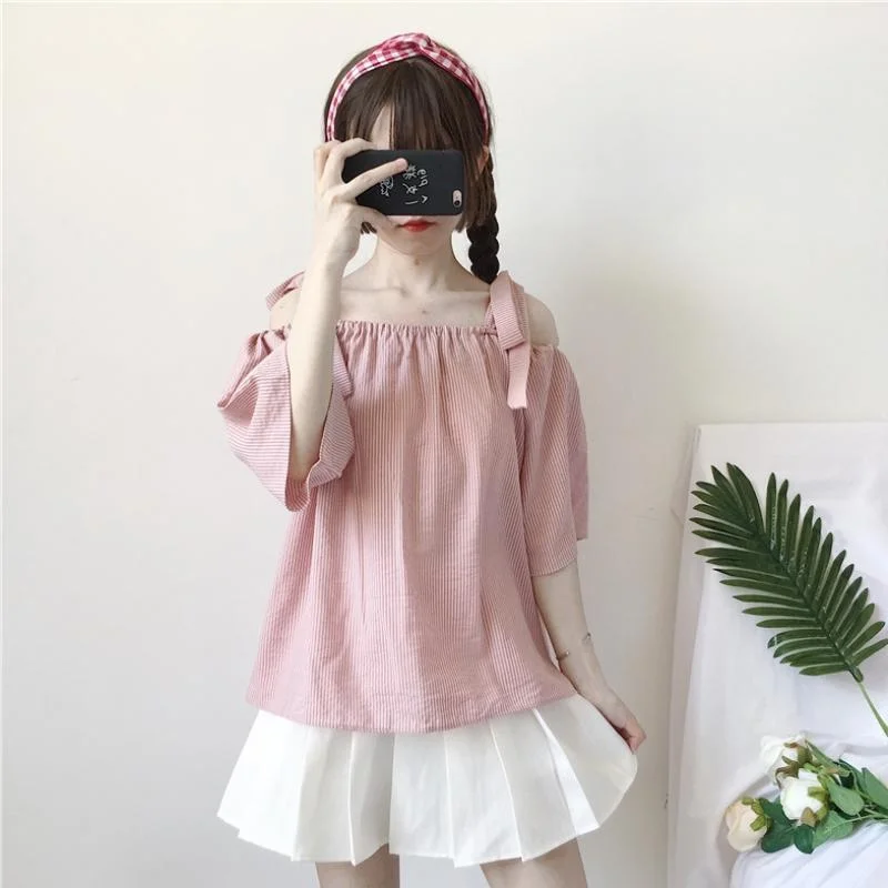 Streetwear ShirtsKawaii Drawstring Striped Shirt