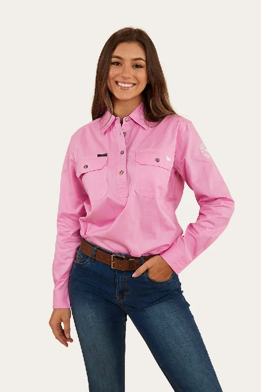 Flannel ShirtsLongdale Womens Half Button Work Shirt - Pastel Pink/Navy