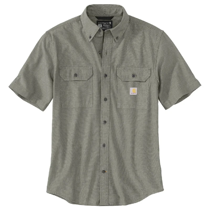 Hemp ShirtsLoose Fit Midweight Chambray Short-Sleeve Shirt, Dusty Olive