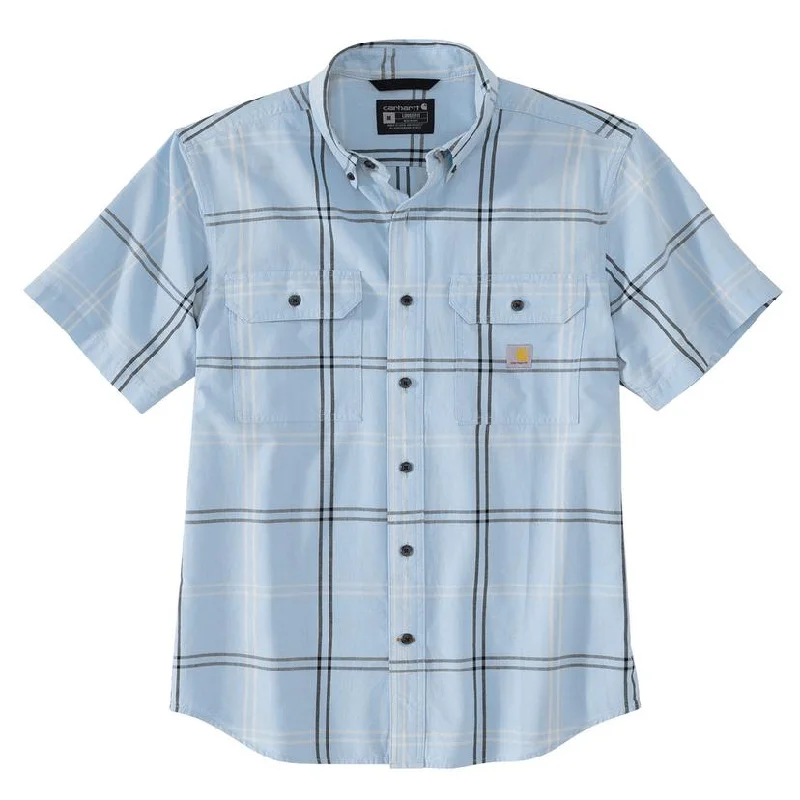 Floral ShirtsLoose Fit Midweight Short-Sleeved Plaid Shirt, Fog Blue