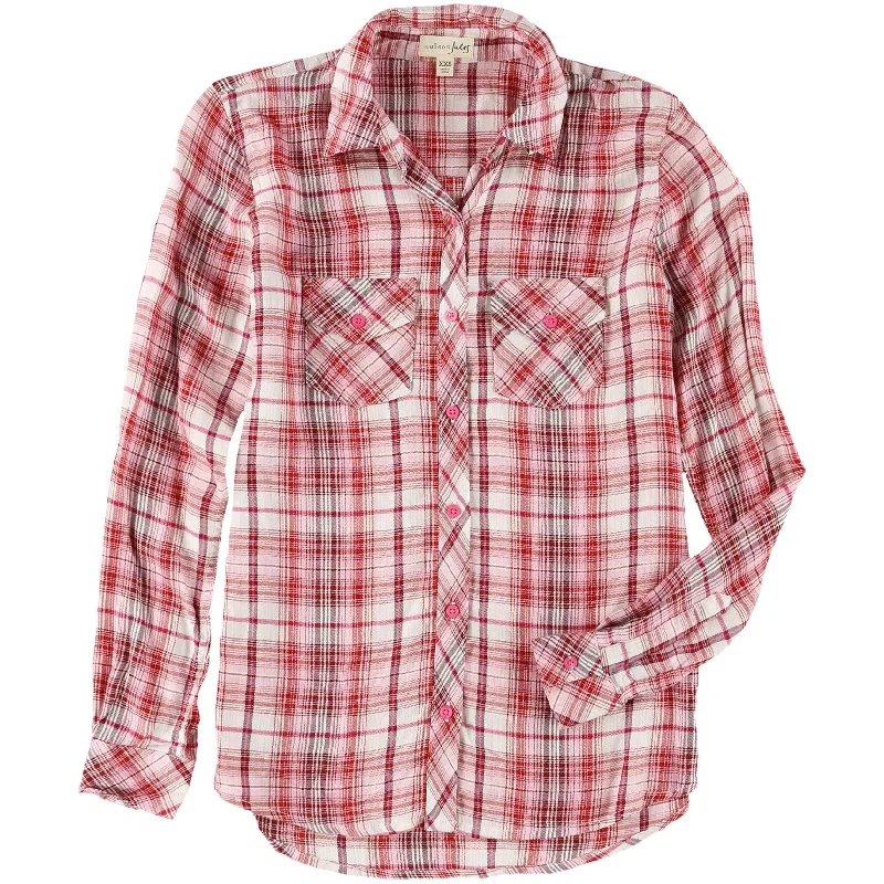 Button-Up ShirtsMaison Jules Womens Plaid Button Up Shirt