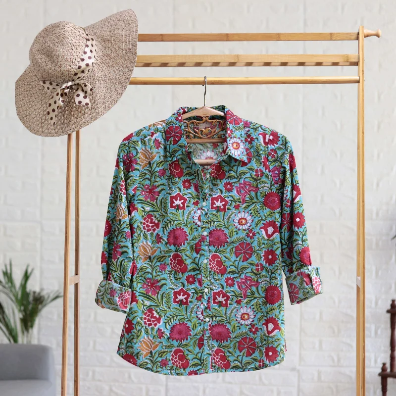 Denim ShirtsNovica Handmade In Full Bloom Floral Printed Cotton Shirt