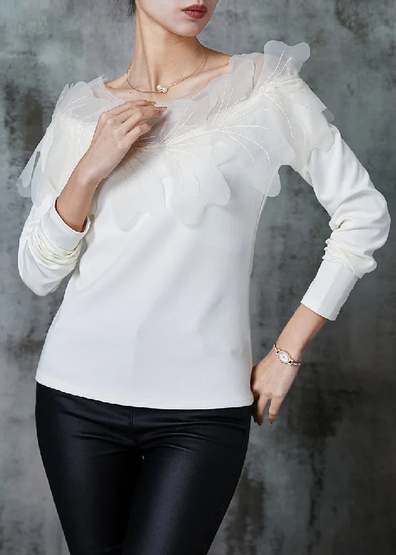 Mesh ShirtsOriginal Design White Tulle Patchwork Cotton Shirts Spring