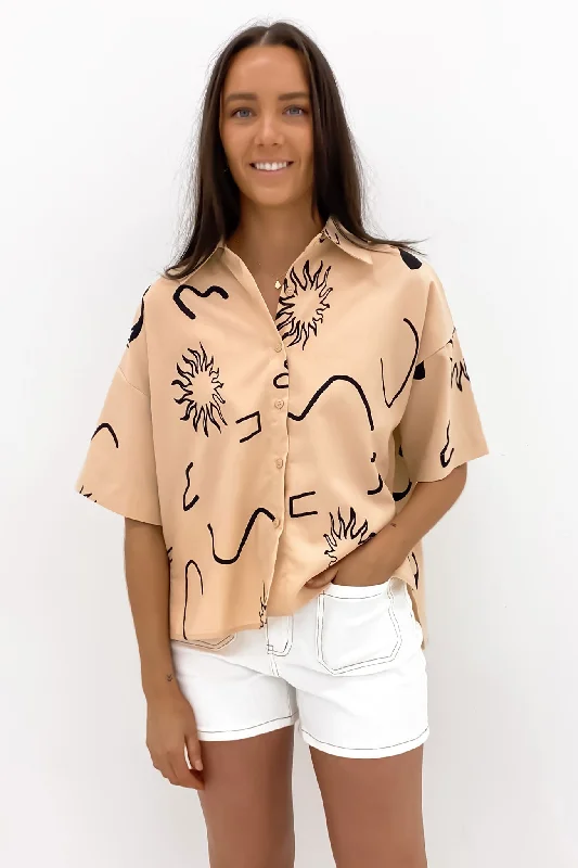 Rayon ShirtsPenny Shirt Beige Black Sun Swirl