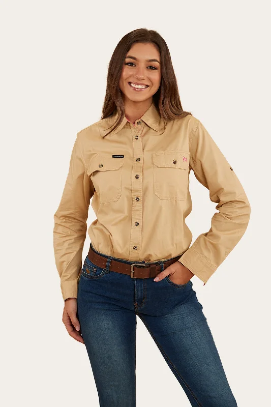 Tasseled ShirtsPentecost River Womens Full Button Work Shirt - Dark Sand/Melon