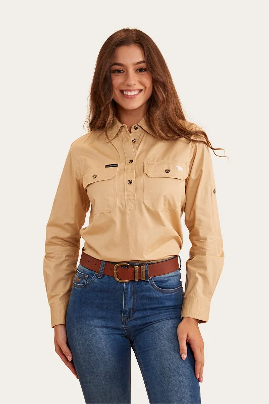 Metallic ShirtsPentecost River Womens Half Button Work Shirt - Dark Sand