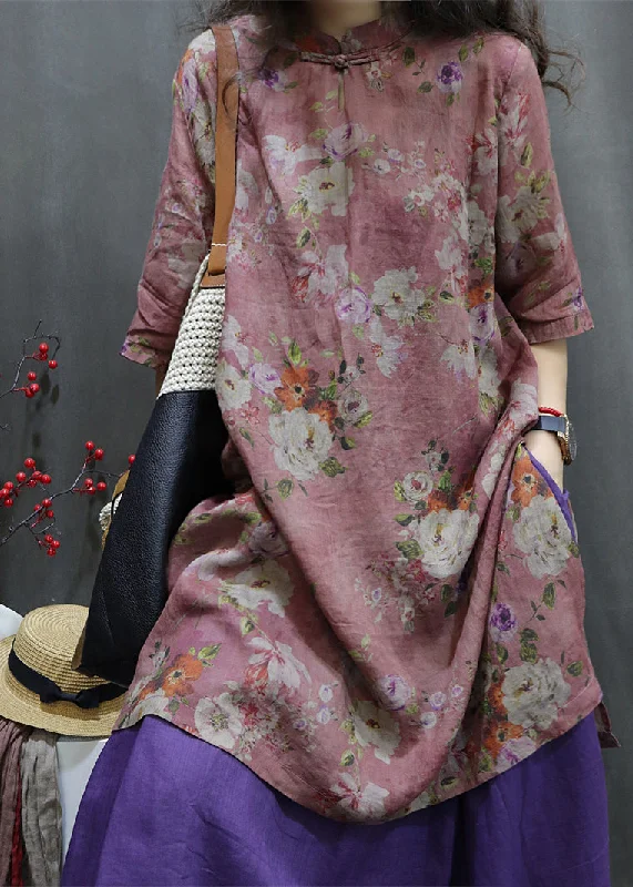 Luxury ShirtsPurple Side Open Button Maxi Linen Shirt Summer