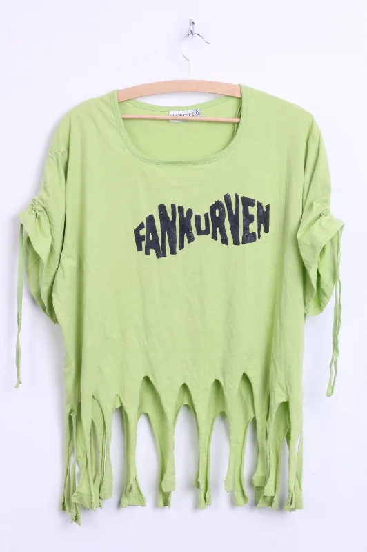 Yoga ShirtsQueen -Size Womens 2XL 48/50 Shirt Neo Green Fringe Fankurven Cotton Festival Vintage 90s