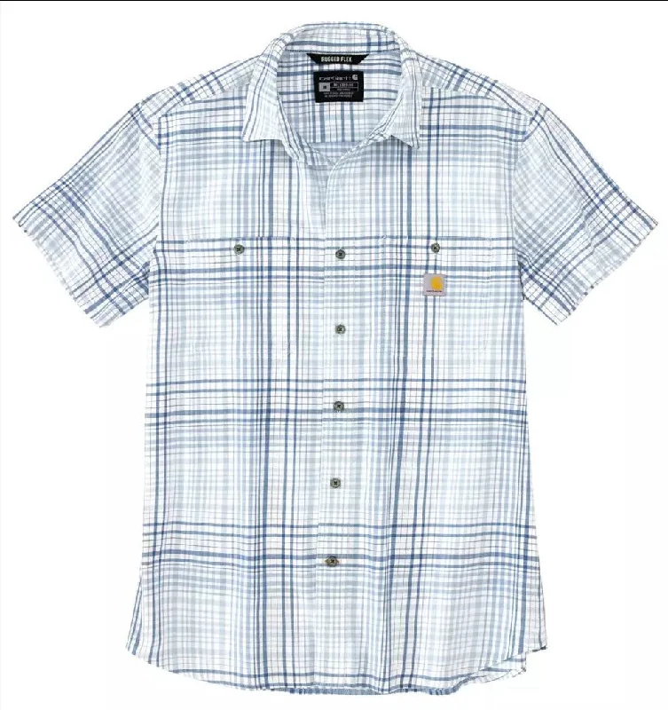 Slim Fit ShirtsRugged Flex Relaxed Fit Lightweight Short-Sleeved Plaid Shirt - Fog Blue