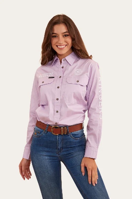 Sheer ShirtsSignature Jillaroo Womens Full Button Work Shirt - Lavender/White