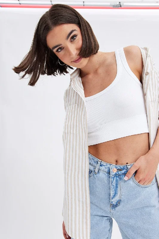 Oversized ShirtsStripe Collared Long Sleeve Button Up Shirt