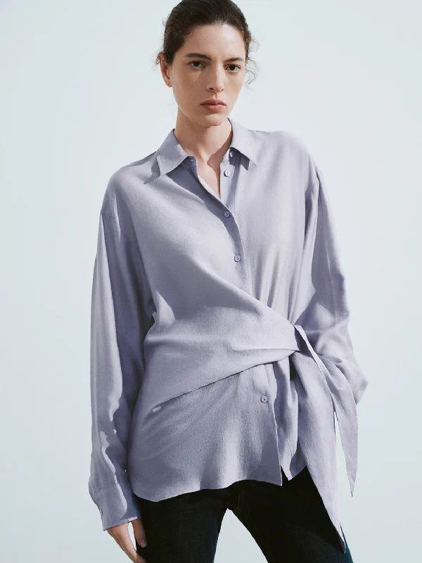 Relaxed Fit ShirtsTie Side Button Up Straight Shirt