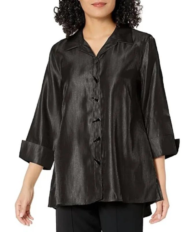 Collaborative ShirtsTurn-Up Cuff Button Front Hi-Lo Shirt In Black