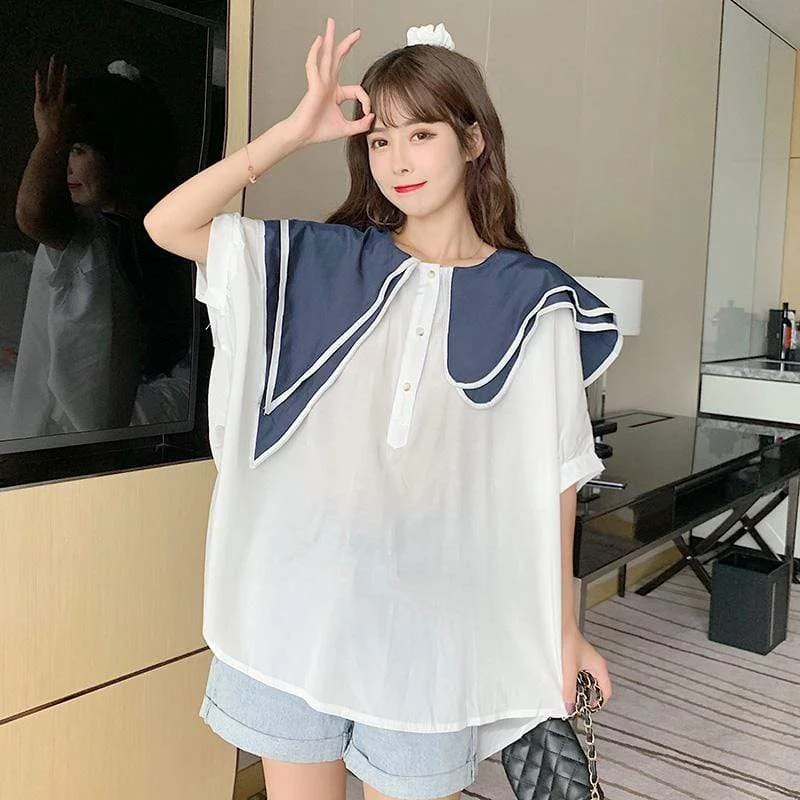 Organic Cotton ShirtsWomen's Cute Asymmetric Collar Loose Shirts