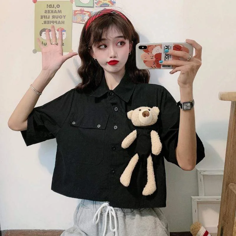 Layered ShirtsWomen's Cute Bear Doll Single-breasted Shirts