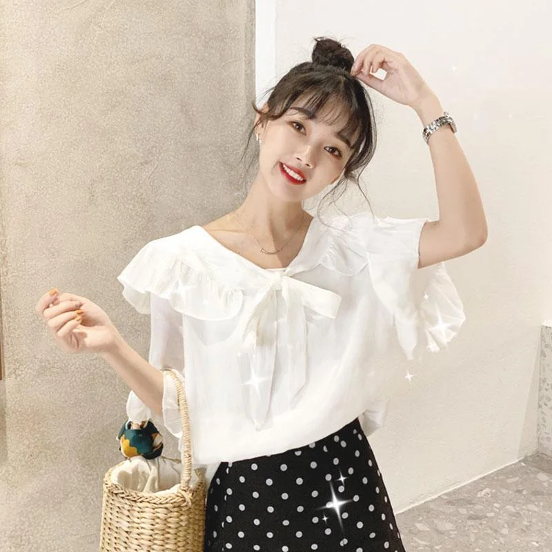 Dress ShirtsWomen's Harajuku Ruffled Collar Pure Color Shirts